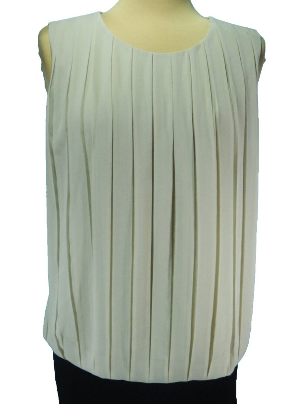 Calvin Klein Taupe Full Pleated Front Bubble Hem Sleeveless Career Top Large EUC